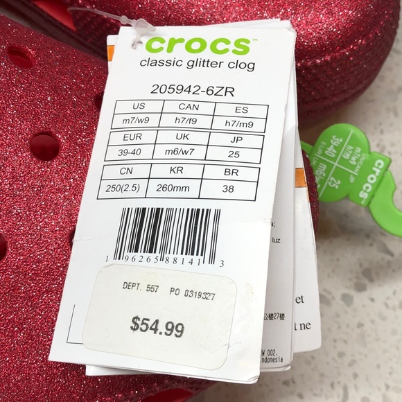New Red Glitter Classic Crocs Unisex Sizing Women’s Size 9 / Men’s Size 7 - Picture 5 of 5